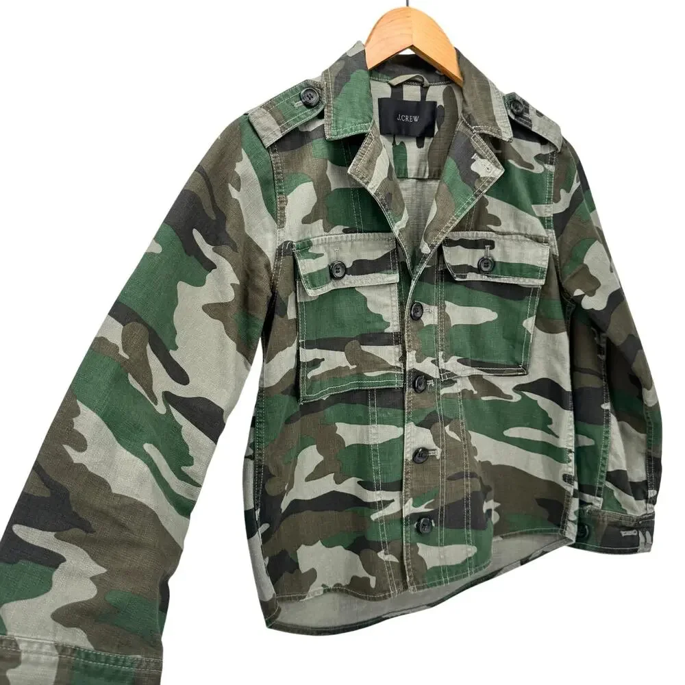 J Crew Shacket Womens Small Green‎ Camo Button Up Shirt Jacket Utility